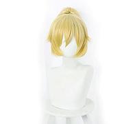 LINLINCD -Anime Tenkuu Shinpan de gran altura invasión Mayuko Nise Cosplay peluca rubia corta cola de caballo pelo sintético resistente al calor para mujeres