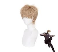 LINLINCD -Anime. Un golpe hombre Genos Cosplay corto marrón peluca pelo sintético+peluca peluca de Halloween fiesta papel papel prop-hombres