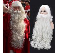 LINLINCD Biamoxer Pelucas de pelo sintético largo rizado blanco para adultos Navidad Cosplay Barba Santa Claus