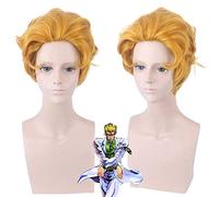 LINLINCD -Bizarres Adventure Golden Wind Cosplay Peluca Kira Yoshikage Peluca Dorada Jojo No Kimyou Na Bouken Pelo sintético + gorro de peluca Pl-247