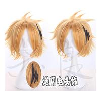 LINLINCD Cosplay peluca Anime Mi héroe héroe Academia Kaminari Denki Peluca corta dorada resistente al calor sintético Cosplay pelucas+clip negro para la cabeza+gorra de peluca