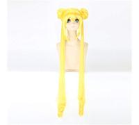 LINLINCD Cosplay peluca Anime Sailor Moon Cosplay peluca doble cola de caballo larga recta rubia amarillo limón pelo sintético para disfraz de Halloween fiestas pelucas