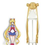 LINLINCD Cosplay peluca Anime Sailor Moon Cosplay peluca doble cola de caballo larga recta rubia amarillo limón pelo sintético para disfraz de Halloween fiestas pelucas