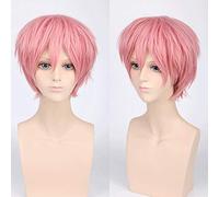 LINLINCD Cosplay peluca corta ondulada roja plata gris brillante oro amarillo verde rosa púrpura naranja blanco pelo sintético flequillo universal Cosplay peluca+WigCap 10