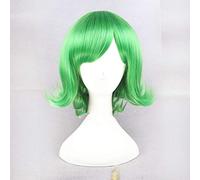 LINLINCD Cosplay peluca de 40 cm verde rizado corto oblicuo flecos de fibra sintética de alta temperatura de interior hacia afuera disgusto Cosplay peluca disfraz de pelo+peluca gorra como foto