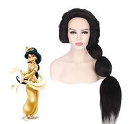 LINLINCD Cosplay peluca de anime princesa jazmín Cosplay traje de Aladdin y la lámpara mágica mujeres largo negro resistente al calor sintético pelucas de pelo jazmín