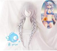 LINLINCD Cosplay peluca de Cosplay Honkai Impact 3Kiana Kaslana trenzas cola de caballo plata pelo largo facial