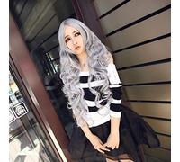 LINLINCD Cosplay peluca de cosplay peluca de Lolita Peluca de pelo rizado de longitud media gris plata peluca ondulada grande peluca de Lolita