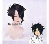 LINLINCD Cosplay peluca de cosplay rayo anime Yakusoku no Neverland negro Cosplay peluca 81194 El prometido Neverland Ray Cosplay Cosplay peluca+gorro