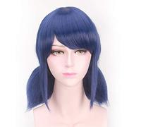 LINLINCD Cosplay peluca de mariquita Cosplay pelucas azul oscuro Cosplay peluca resistente al calor pelo sintético para mujeres niñas doble cola de caballo peluca