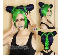 LINLINCD Cosplay peluca JoJos extraña aventura viento dorado Jolyne Cujoh Kujo pelucas JoJo no Kimyou na bouken moño trenzas pelo Cosplay pelucas+peluca gorra verde