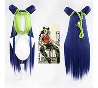 LINLINCD Cosplay peluca Jolyne Cujoh JoJos extraña aventura viento dorado kujo verde peluca sintética versión larga moño trenzas+casquillo de peluca gratis