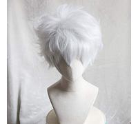 LINLINCD Cosplay peluca nueva Gintama Gintoki Sakata Cosplay pelucas 35 cm corto blanco hombres pelo sintético Perucas Cosplay peluca plata