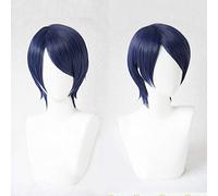 LINLINCD Cosplay peluca P5 Persona 5 Yusuke Kitagawa corto mixto azul Cos pelo resistencia al calor Cosplay disfraz peluca+peluca gratis gorra
