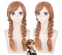 LINLINCD Cosplay peluca princesa Anna película Cosplay largas colas de caballo pelo sintético resistente al calor Halloween fiesta disfraz pelucas anime+peluca gorra