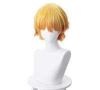 LINLINCD Cosplay wig Agatsuma Zenitsu Peluca Kimetsu no Yaiba Demonio Killer Cosplay Amarillo Pelo sintético resistente al calor Agatsuma Zenitsu Cosplay Peluca Naranja