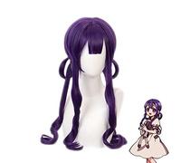 LINLINCD Cosplay wig Akane Kwai Cosplay peluca con baño Hanako-Kun Lila Long Curl Style resistente al calor pelo sintético Anime Disfraz Pelucas Kwai Akane
