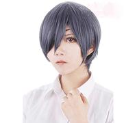LINLINCD Cosplay wig Anime Black Butler Kuroshitsuji Ciel Phantomhive pelucas gris azul resistente al calor pelo sintético Cosplay peluca+solo peluca de parche de ojo negro