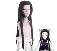 LINLINCD Cosplay wig Anime DemonentKiller Kimetsu no Yaiba Kochou Kanae Mujeres Negro Peluca Larga Cosplay Disfraz Resistente al Calor Pelo Sintético Fiesta Pelucas