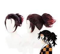LINLINCD Cosplay wig Anime Demonio Killer: Kimetsu No Yaiba Tanjiro Kamado Peluca Cosplay Disfraz Corto Castaño Peluca de Cabello con Cola de Caballo Tanjirou Kamado