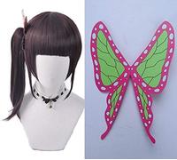 LINLINCD Cosplay wig Anime Demonios Killer Kimetsu no Yaiba Tsuyuri Kanawo Tsuyuri Kanao Cosplay peluca+mariposa tocado accesorios para el cabello+pelucas gorro peluca y mariposa