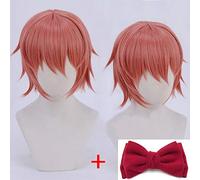 LINLINCD Cosplay wig Anime Doki Doki Literatura Club Sayori Corto Rosa Rojo Cabello Resistente al Calor Cosplay Disfraz Pelucas+Arco Horquilla Peluca Y Arco