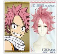 LINLINCD Cosplay wig Anime Fairy Tail Cosplay Natsu Dragneel Peluca de 30 cm corta esponjosa en capas Cosplay Peluca Unisex Rosa Sintética Halloween Fiesta Peluca