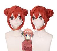 LINLINCD Cosplay wig Anime Gintama Kagura Naranja Rojo Corto Cosplay Peluca de Cosplay Cabello sintético resistente al calor para damas Halloween Disfraces Pelucas Gin Tama
