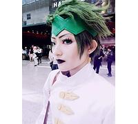 LINLINCD Cosplay wig Anime JoJos extraña aventura Rohan Kishibe corto verde oscuro estilo resistente al calor pelo Cosplay peluca de disfraces+gorro de peluca gratis