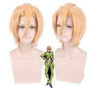 LINLINCD Cosplay wig Anime Jojos extraña aventura viento dorado Giorno Giovanna Cosplay peluca jojo no kimyou na amarillo disfraz pelucas + gorro de peluca