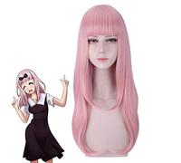 LINLINCD Cosplay wig Anime Kaguya-sama: el amor es la guerra Fujiwara Chika Mujeres Rosa Larga Peluca Cosplay Disfraz Pelucas de pelo sintético resistente al calor