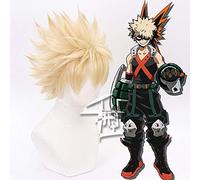 LINLINCD Cosplay wig Anime My Hero Gym No Héroe Bakugou Katsuki Bakugo Lino Rubio Resistente al Calor Cosplay Peluca Corta