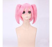 LINLINCD Cosplay wig Anime Puella Magi Madoka Magica Kaname Madoka Peluca Cosplay Disfraz Mujeres Corto Rosa Pelo Sintético Halloween Fiesta Pelucas