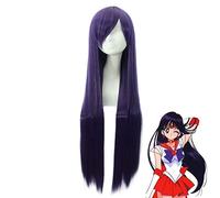 LINLINCD Cosplay wig Anime Sailor Moon Mars Hino Rei Peluca larga Cosplay Disfraz de pelo sintético resistente al calor pelucas para mujer