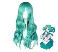 LINLINCD Cosplay wig Anime Sailor Moon Neptuno Kaiou Michiru Peluca Cosplay Disfraz Mujeres Largo Verde Resistente al Calor Pelo Sintético Rizado Pelucas Kaiou Michiru