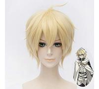 LINLINCD Cosplay wig Anime Seraph des Endes Mikaela Hyakuya Peluca Cosplay Disfraz Hombres Mujeres Pelo Sintético Amarillo Corto Halloween Fiesta Pelucas