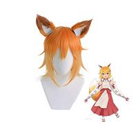 LINLINCD Cosplay wig Anime Sewayaki Kitsune sin Senko-san Senko peluca corta con orejas Cosplay disfraz resistente al calor pelo sintético hombres mujeres pelucas