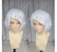 LINLINCD Cosplay wig Anime Tokio Ghoul Juzo Suzuya Juuzou Blanco puro Resistente al Calor Cosplay Disfraz Peluca+5 Horquillas Rojas + Gorra de Peluca Blanco