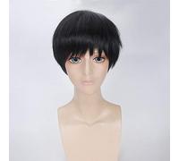 LINLINCD Cosplay wig Anime Tokyo Ghoul Ken Kaneki Blanco Negro Peluca Corta Cosplay Disfraz Ken Kaneki Pelo Sintético Resistente al Calor Hombres Cosplay Pelucas Negro