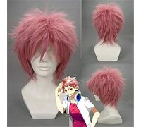 LINLINCD Cosplay wig Ao No Ekusoshisuto Shima Renzou Cosplay Peluca Rosa Corto Recto Resistente al Calor Pelo Sintético Peluca Anime Pelucas 053A