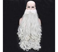 LINLINCD Cosplay wig Biamoxer Adult Navidad Cosplay Pelucas Barba Santa Claus blanco rizado largo pelo sintético peluca solo barba