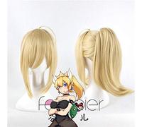 LINLINCD Cosplay wig Biamoxer Bowsette Princess Bowser Melocotón Sable Lily Cosplay Peluca Rubio Clip Coleta Pelo Bowsette
