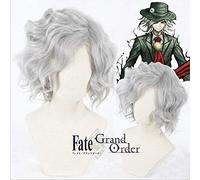 LINLINCD Cosplay wig Biamoxer Monte Cristo Edmond Dantes Cosplay Peluca FGO Destino Gran Order Sirviente Avenger Corto Rizado Plata Pelo Sintético para Adultos