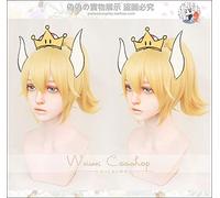 LINLINCD Cosplay wig Biamoxer Princess Bowsette Cosplay Peluca Oro Trenza Super Mario Mario Melocotón Koopa Bowser Juego de rol Adulto Pelo sintético