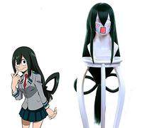 LINLINCD Cosplay wig Boku No Hero Academia Asui Tsuyu Peluca de 80 cm de largo recto Cosplay peluca para mujeres Anime Disfraz Peluca verde resistente al calor sintético
