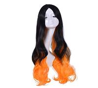LINLINCD Cosplay wig Cosplay Ghost Blade Hornear Frijoles Cos peluca decoloración pelo largo rizado alta temperatura rosa seda malla talla única naranja