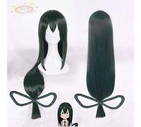 LINLINCD Cosplay wig Cosplay Mi héroe Academia Bakú no héroe Asui Tsuyu Largo Recto Verde Oscuro Cosplay Pelucas 80 cm