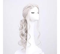 LINLINCD Cosplay wig Daenerys Targaryen Cosplay Peluca Dragón Madre Gris Onda Larga Pelo Rubio Pelucas Juego de Tronos Cos Halloween Fiesta Peluca Prop