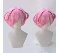 LINLINCD Cosplay wig DDLC Doki Doki Literatura Club Natsuki Pelucas Rosa Corto Resistente al Calor Pelo Sintético Cosplay Disfraz Peluca+Gorro