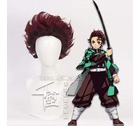 LINLINCD Cosplay wig Demonentöter Kimetsu no Yaiba Tanjiro Kamado Tanjirou Peluca Corta Cosplay Disfraz Pelo Sintético Hombres Mujeres Carnaval Fiesta Pelucas